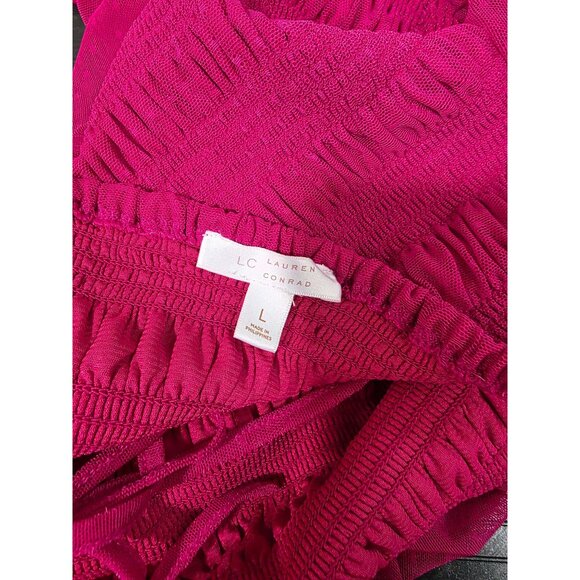 LC Lauren Conrad Womens Hot Pink Square Neck Smocked Maxi Skirt and With Ruffle - Picture 2 of 9